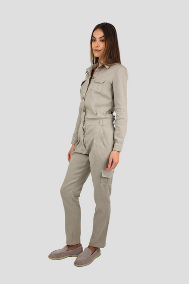 Beige linen jumpsuit for women - Safari style
