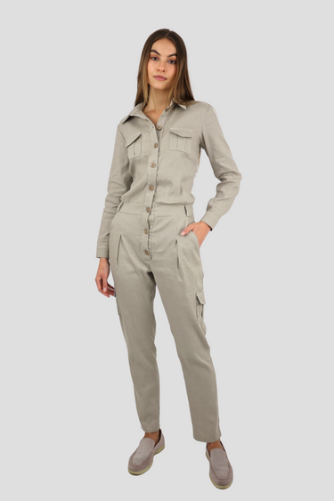 C38 long linen safari jumpsuit for women