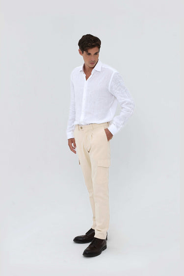 Men's pleated pants Beige Ecru Summer Cotton
