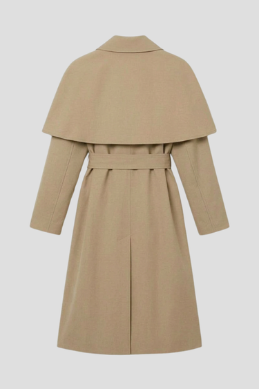 C61 trench coat cape déperlant long beige pour femme par Coulange 1918 — confection artisanale française — vue de dos
