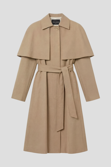 C61 trench coat cape déperlant long beige pour femme par Coulange 1918 — confection artisanale française — vue de face
