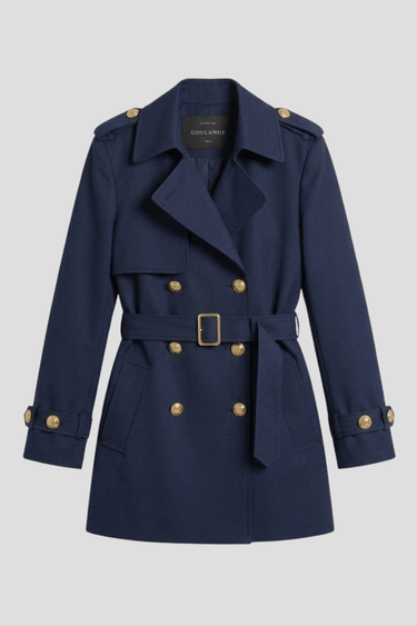 B61 trench officier déperlant bleu marine en coton pour femme — Coulange 1918 — vue de face