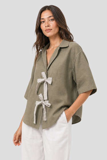 Veste Kimono C48 en lin pour femme par Coulange 1918 — confection artisanale française — détail