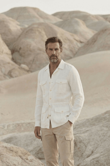 U51 Veste Saharienne Lin blanc pour homme par Coulange 1918 — confection artisanale française — détail