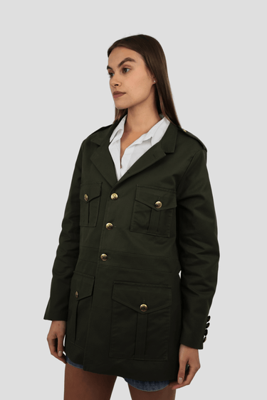 Veste militaire pour femme en coton déperlant avec des boutons dorés
