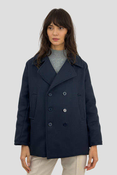 Manteau Caban Court Femme Bleu Marine en Cachemire  