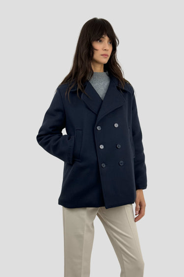 Manteau Caban Court Femme Bleu Marine en Cachemire  