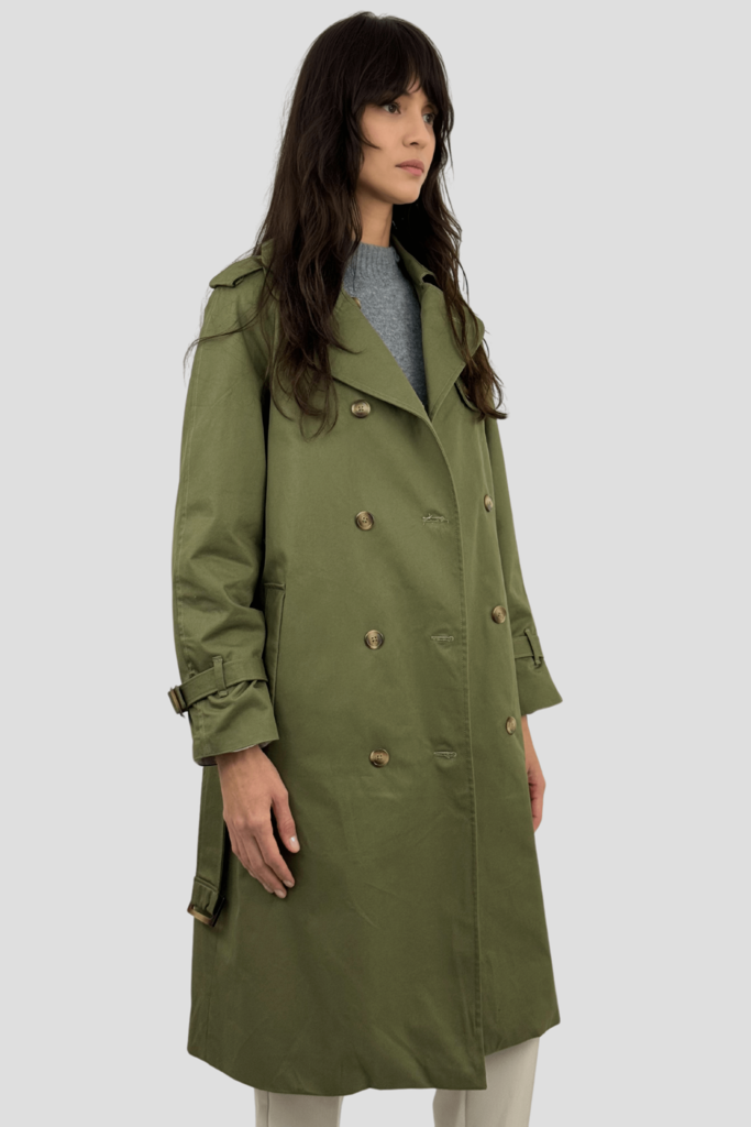 Trench Coat Femme Vert Luxe Elegance et Confort en Gabardine Coulange