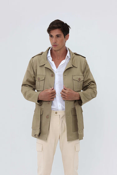 Veste Safari Beige Homme Ceinture Été