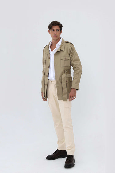 Veste Safari Beige Homme Ceinture Été