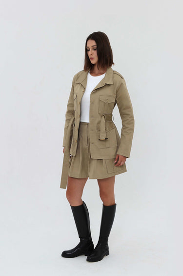 Veste Safari Beige Ceinture Femme Été